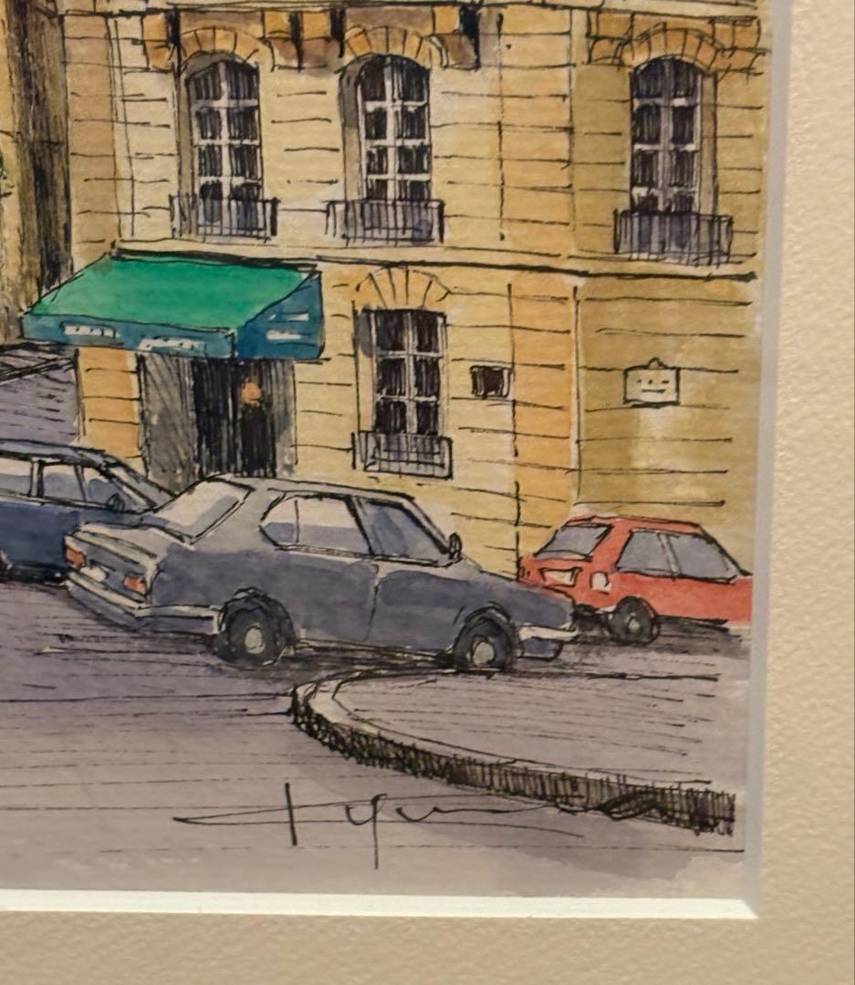 ペン画 水彩画 雨宮久馬作 ノートルダムの裏通り