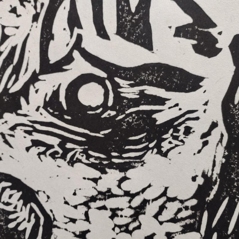 ☆ 大島 龍 ☆「オオカミ（仮題）」木版画 1992年制作 MO判 未使用額