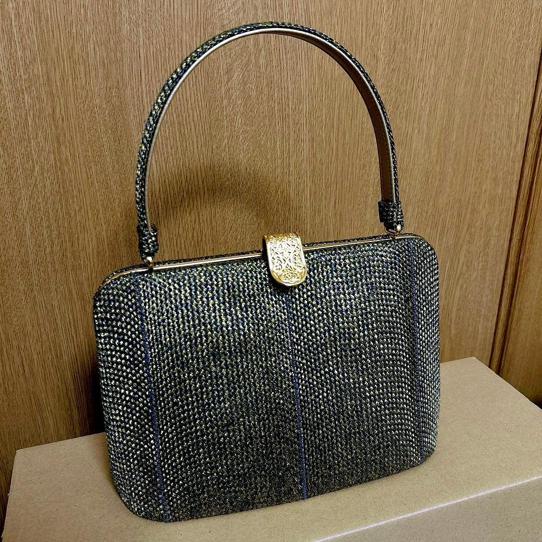 神田胡蝶　和装バッグ　フォーマル　組み織　正絹　金糸　ブラック　ゴールド