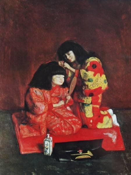 岸田　劉生、二人麗子図、希少画集画、新品額装付