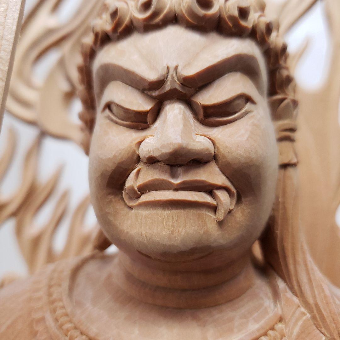 Bフライデー蔵出し特価極上彫り☆白木材 不動明王立像1尺立☆