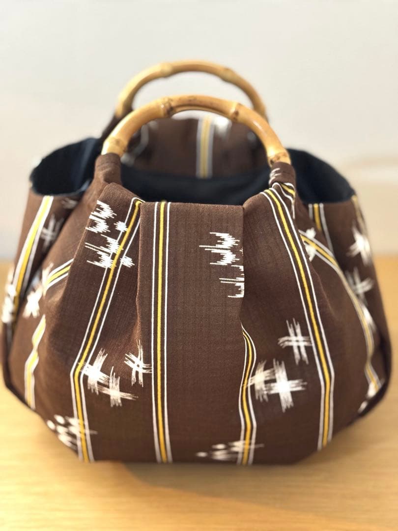 琉球柄　沖縄絣柄　琉球絣茶色和装バック・着物バック　入学卒業結婚式七五三振袖