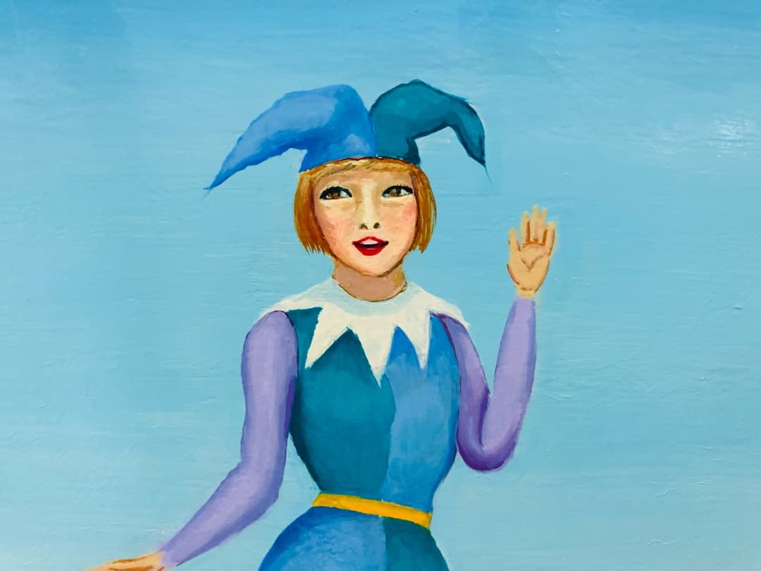 青いピエロNo3　アルルカン　油絵　絵画　絵　アート　インテリア　額入り