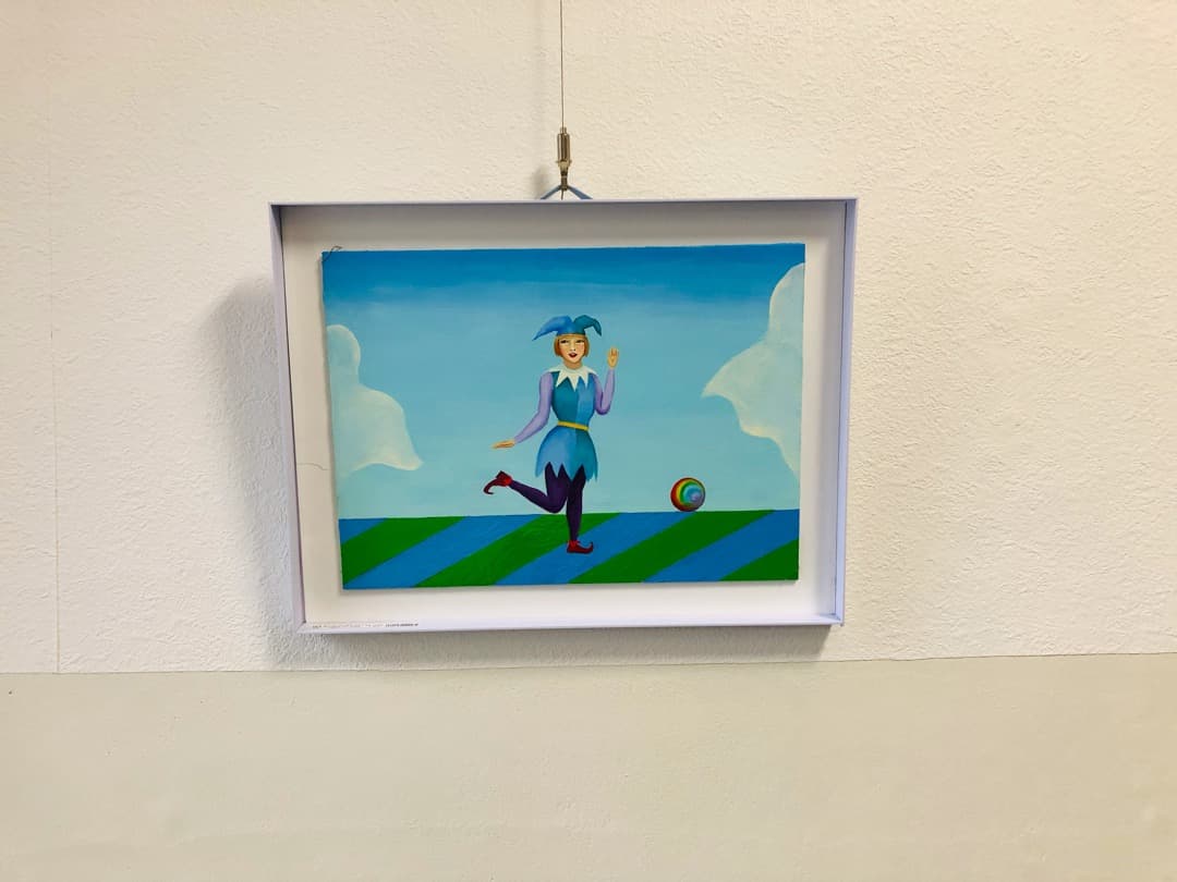 青いピエロNo3　アルルカン　油絵　絵画　絵　アート　インテリア　額入り