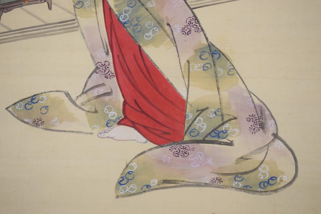 真作】立松義寅/美人画/納涼美人/美婦湯上り/掛軸☆宝船☆