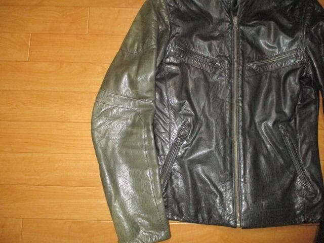 AX アルマーニエクスチェンジ 2トーン レザー ライダースジャケット SM