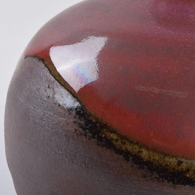 人間国宝　濱田庄司作　辰砂釉　丸壷　共布共箱　V　R8910