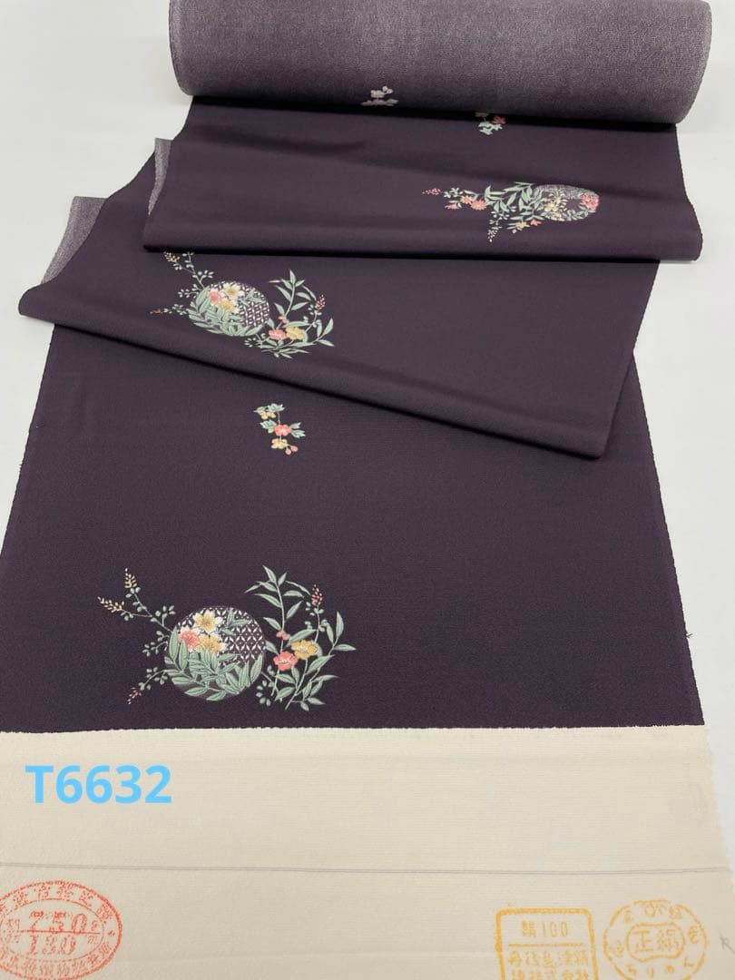 小紋 飛び柄 黒紅色 正絹 反物