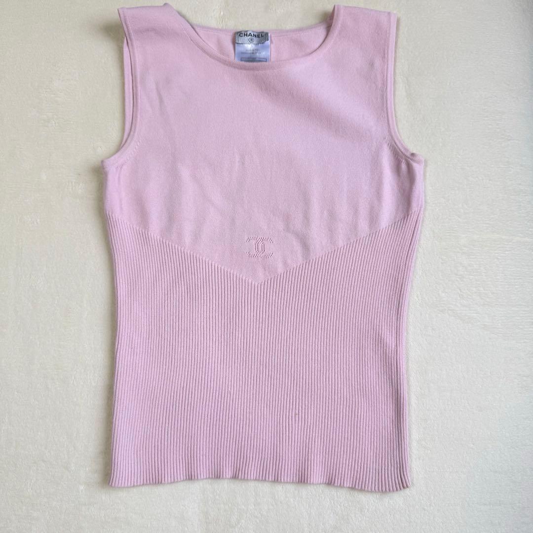 CHANEL シャネル ノースリーブトップス ピンク ロゴ入り ヴィンテージ