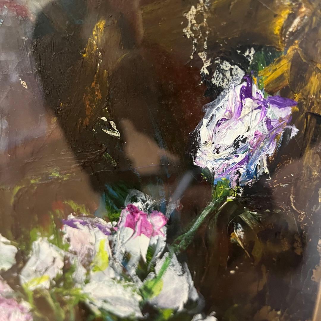 【アンティーク】額装 額縁 油絵 油彩 絵画 花瓶 花 静物画 インテリア雑貨