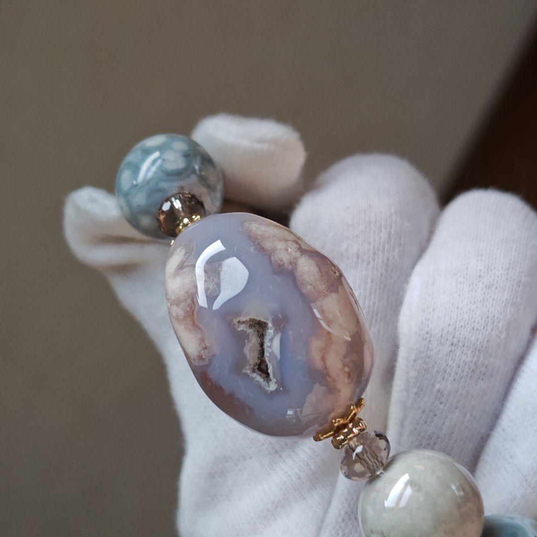 吉です♡新作♡ジオード有りのグレー桜瑪瑙特大タンブル、アラシャン、ジャスパ