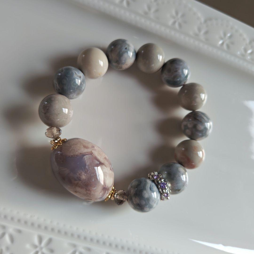 吉です♡新作♡ジオード有りのグレー桜瑪瑙特大タンブル、アラシャン、ジャスパ