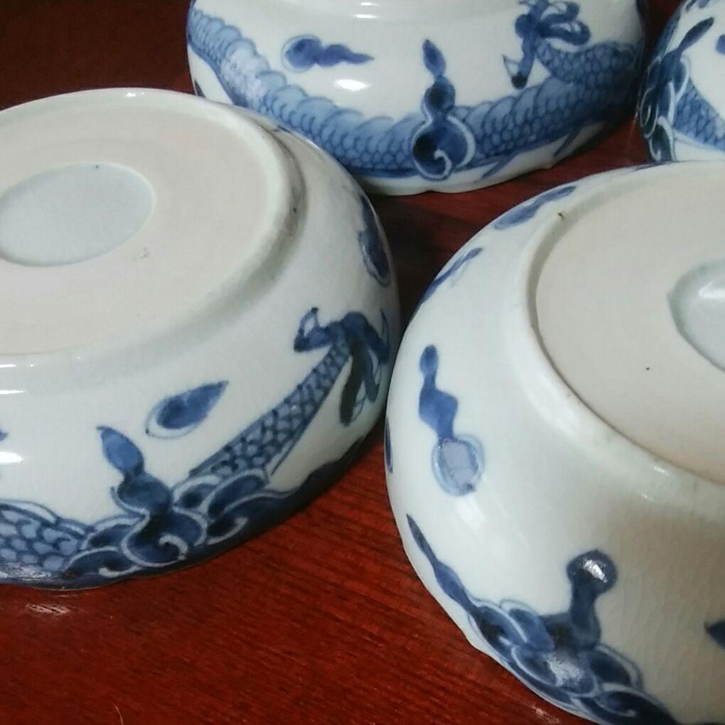 120 古伊万里 染付 龍文様 稜花形 膾皿 5客