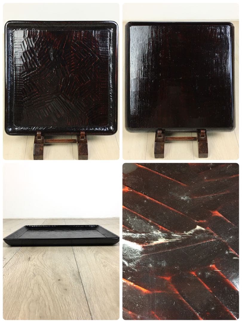 S367讃岐彫 四方盆 くり抜き盆 5客揃 懐石膳 茶懐石