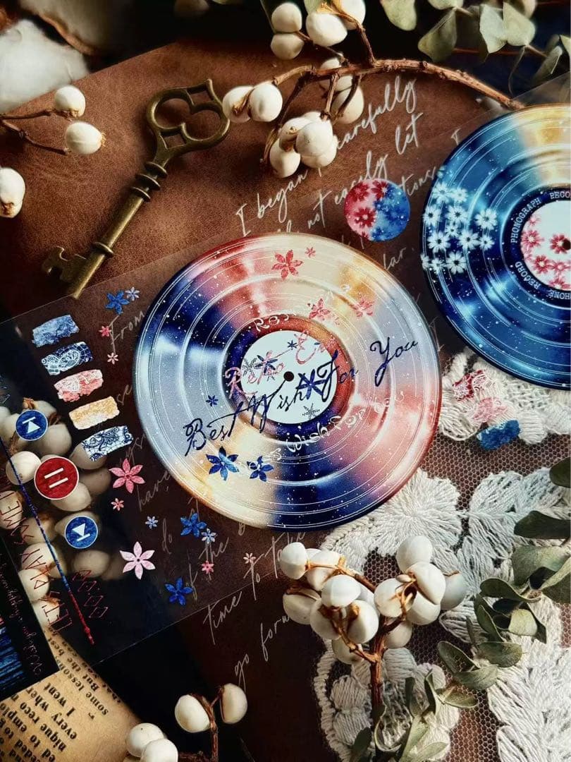 霖蓝汐原创手账《幻梦唱片》海外マスキングテープ　マステ 【2652】