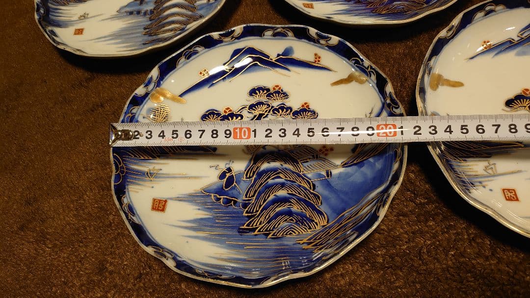 古伊万里　伊万里　中皿　色絵　金襴手　蔵出し　山水　５客