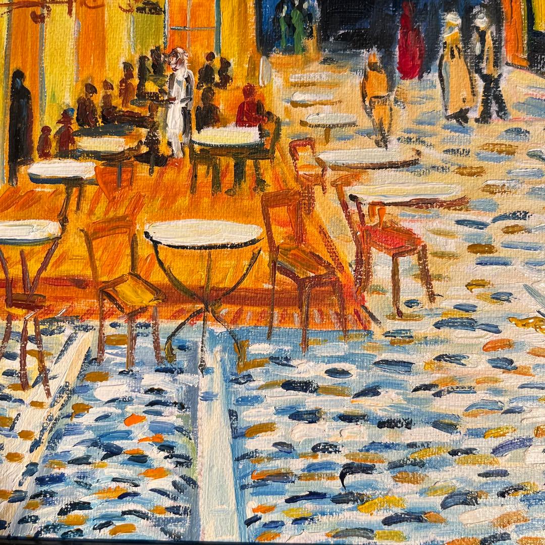 ☆秀作☆手書き油絵 ゴッホ 夜のカフェテラス 額付き インテリア 油彩画