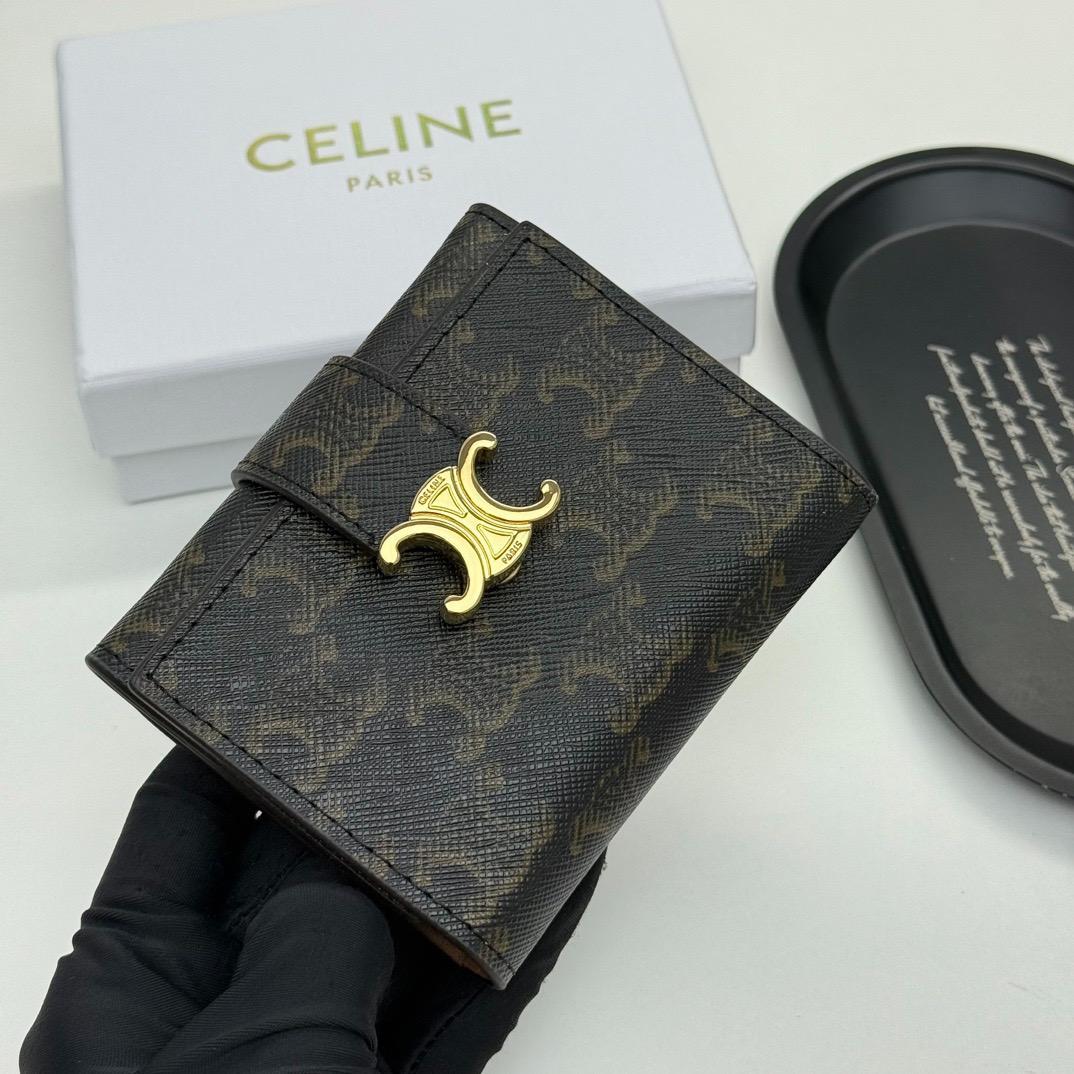 CELINE ブラックレザー 三つ折り財布 - メルカリ