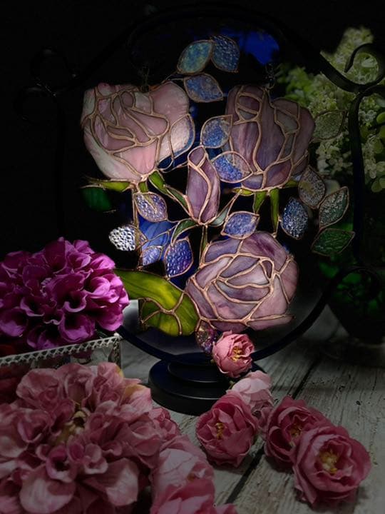 ステンドグラス Rose flower basket【受注作品】