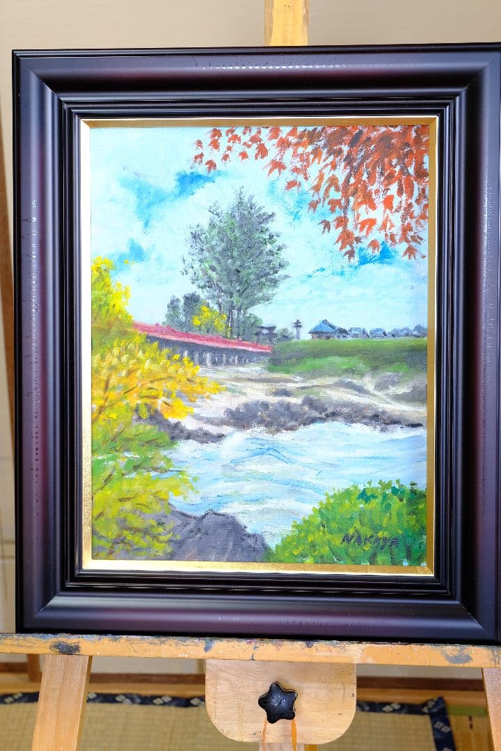 銀杏と御社橋　油絵　額縁付き 銀杏と御社橋 油絵 額縁付き 銀杏と御社橋油絵額縁付き