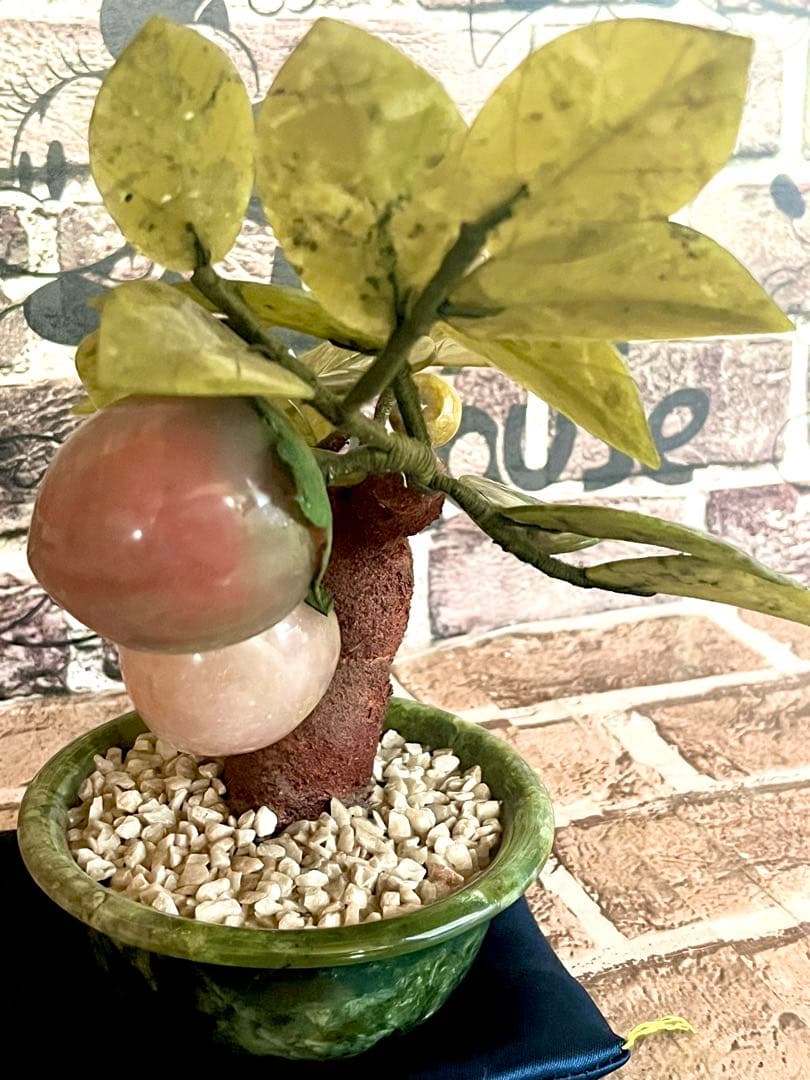 中国美術 翡翠 桃の木盆栽 玉石盆栽 置物 桃樹 縁起物 工芸品 玉石