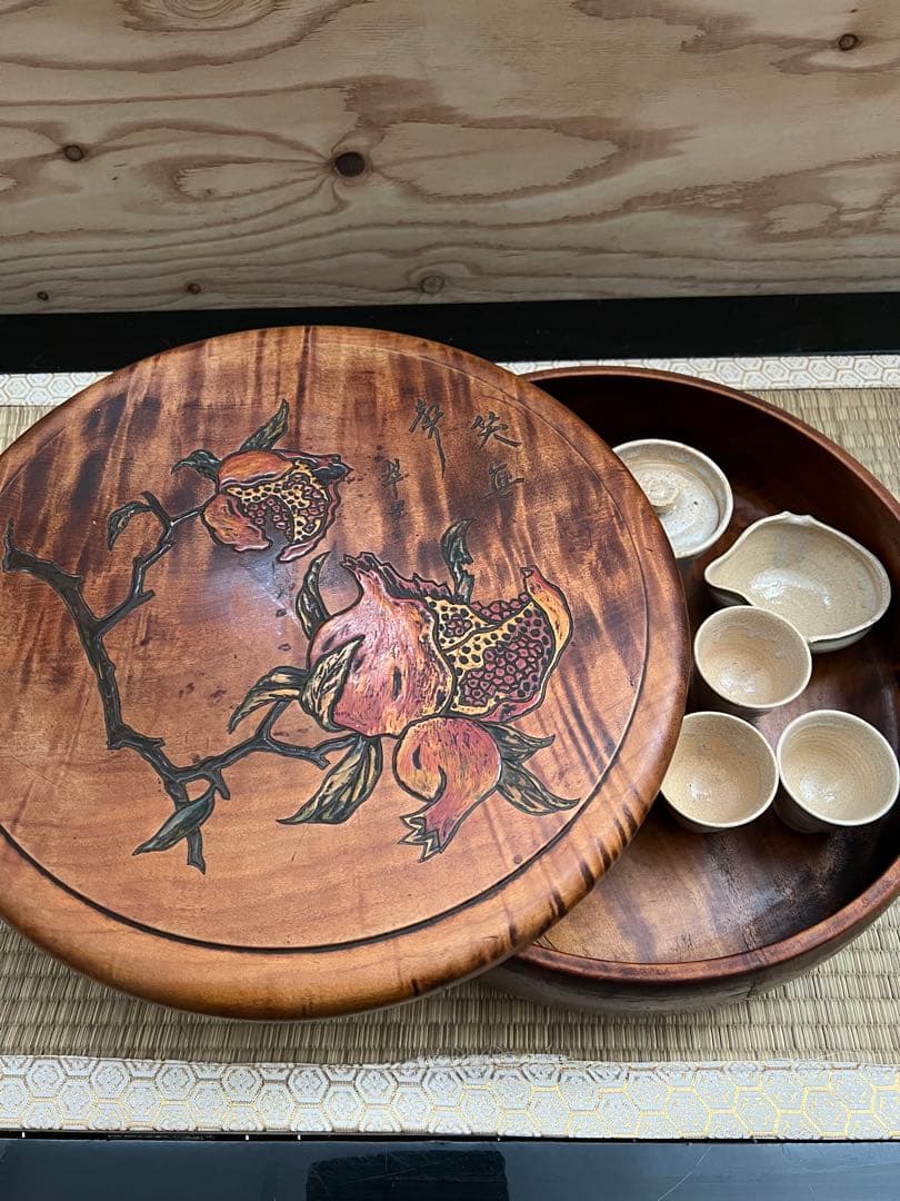 烏城彫 両面彫り 茶ひつ茶器セット 茶櫃 茶びつ 茶道 笑無 翠里 晴香