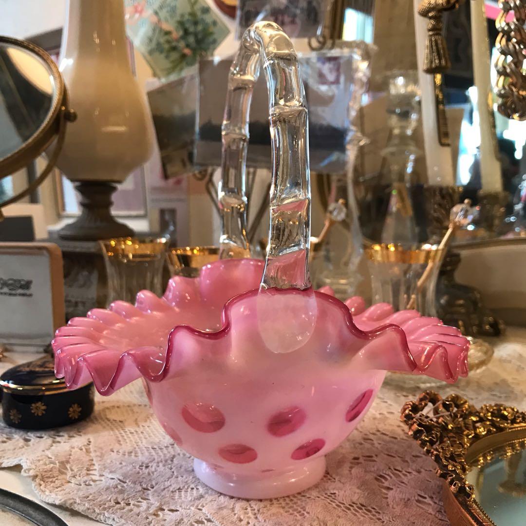 レア！オールドフェントン ドット fentonバスケット アンティーク レア！オールドフェントン ドット fentonバスケット アンティーク レア