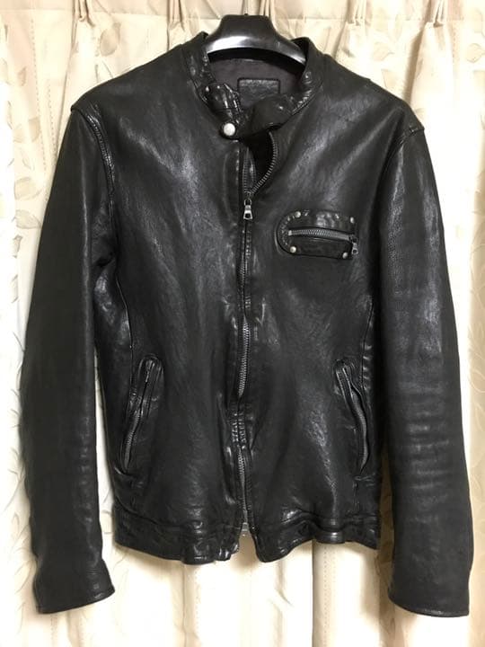ドイツカーフ製品染めシングルライダース BLACK 希少XL BACKLASH