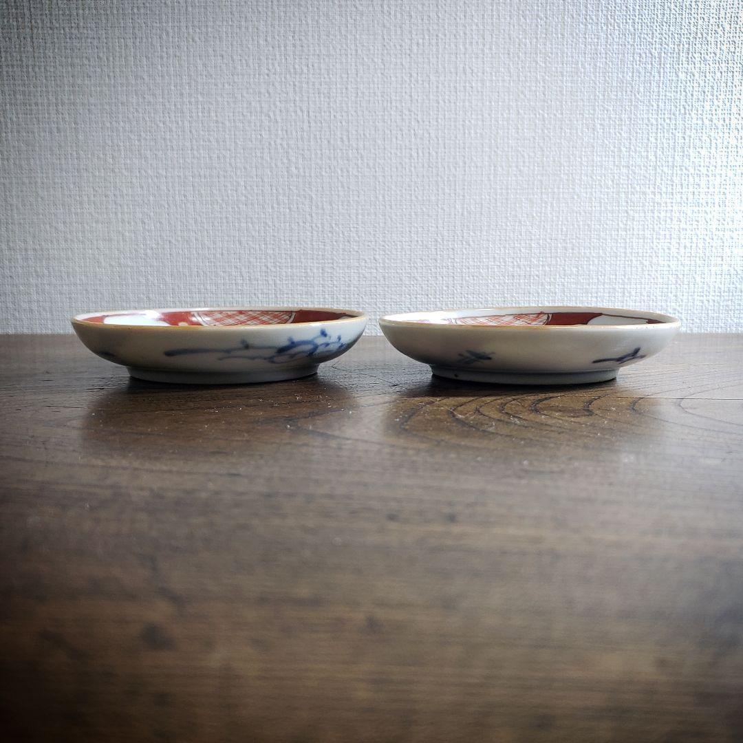 小皿　絵皿　色絵付け　古伊万里　明治　大正　鳥　波　滝　2枚