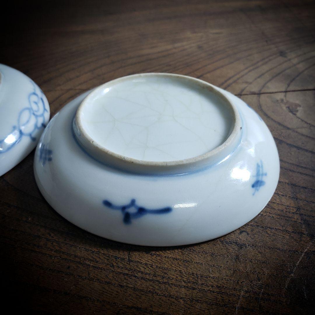 小皿　絵皿　色絵付け　古伊万里　明治　大正　鳥　波　滝　2枚