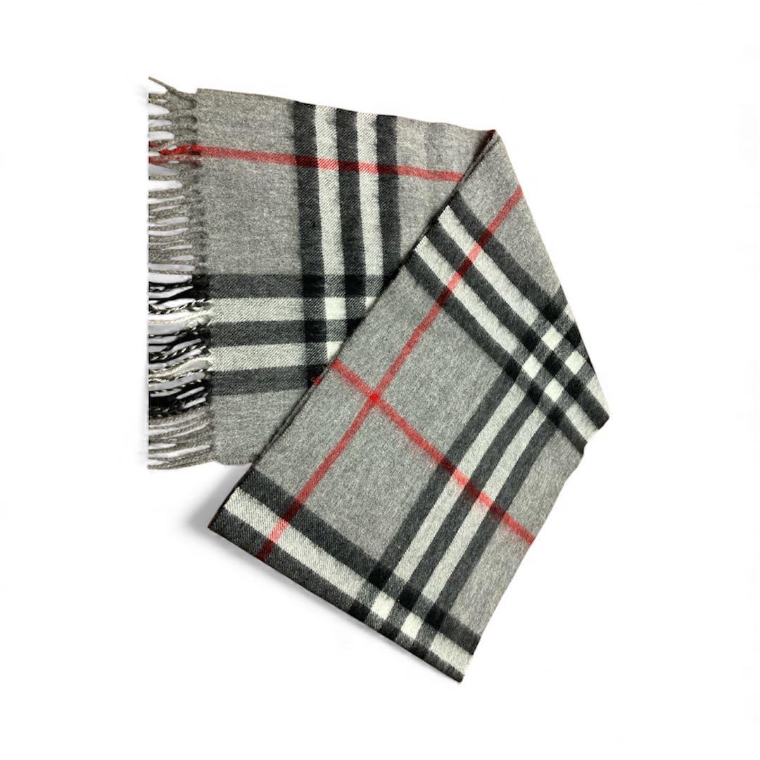 BURBERRY カシミヤシルク マフラー メガチェック バーバリー グレー