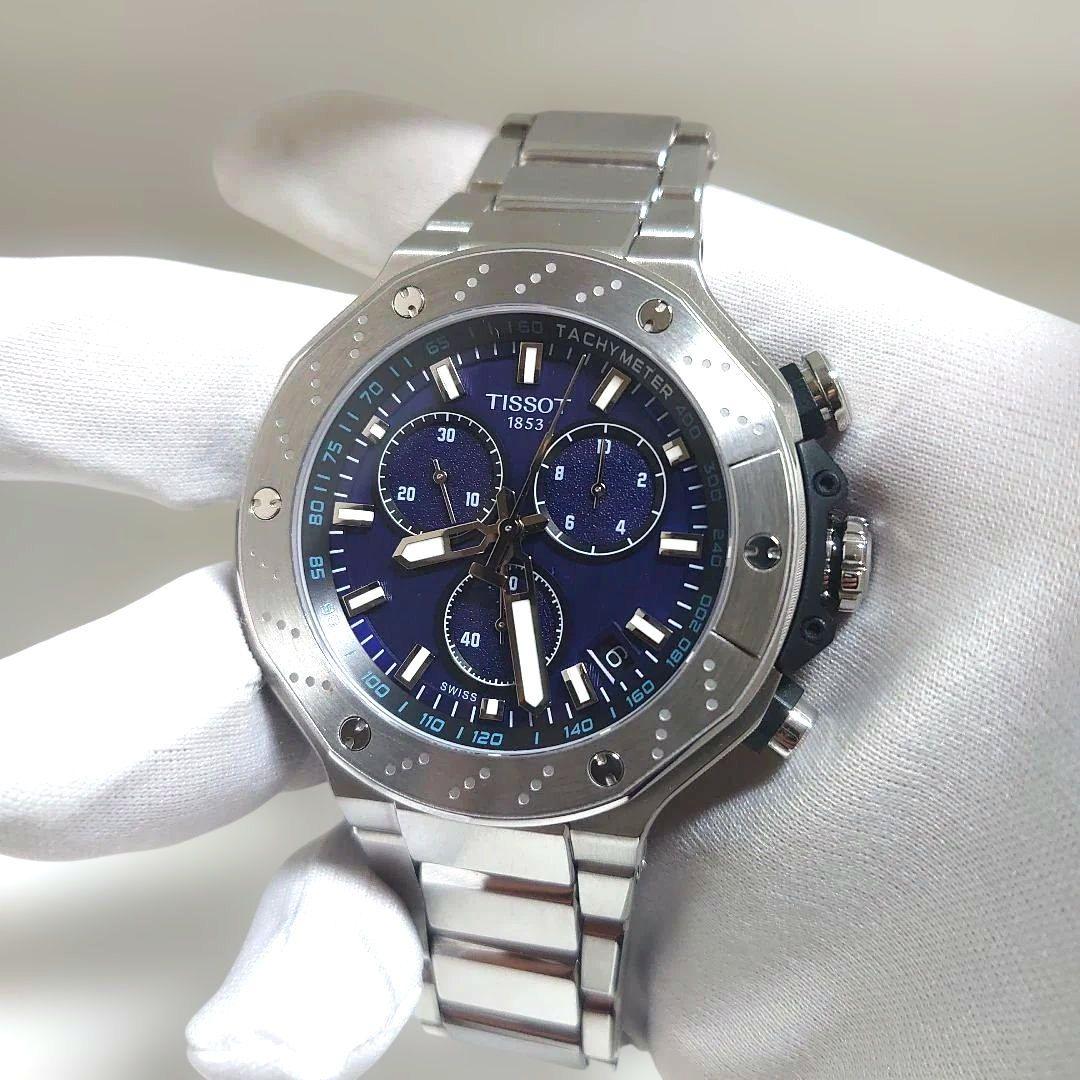 極美品TISSOTティソ T-レース T141417B　ブルー　クォーツ