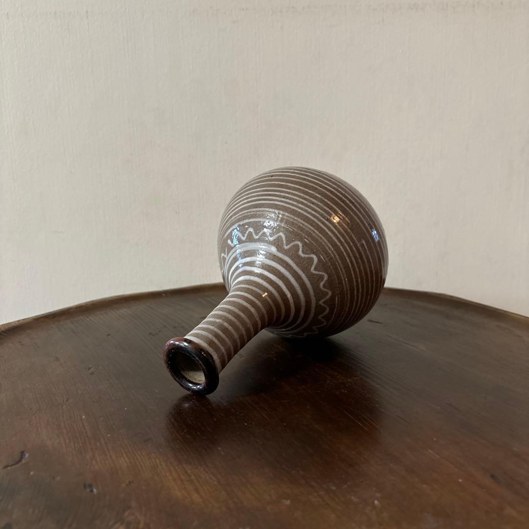 古い丹波焼 えへんイッチン徳利 古陶磁.骨董.アンティーク.花入.古民芸.筒