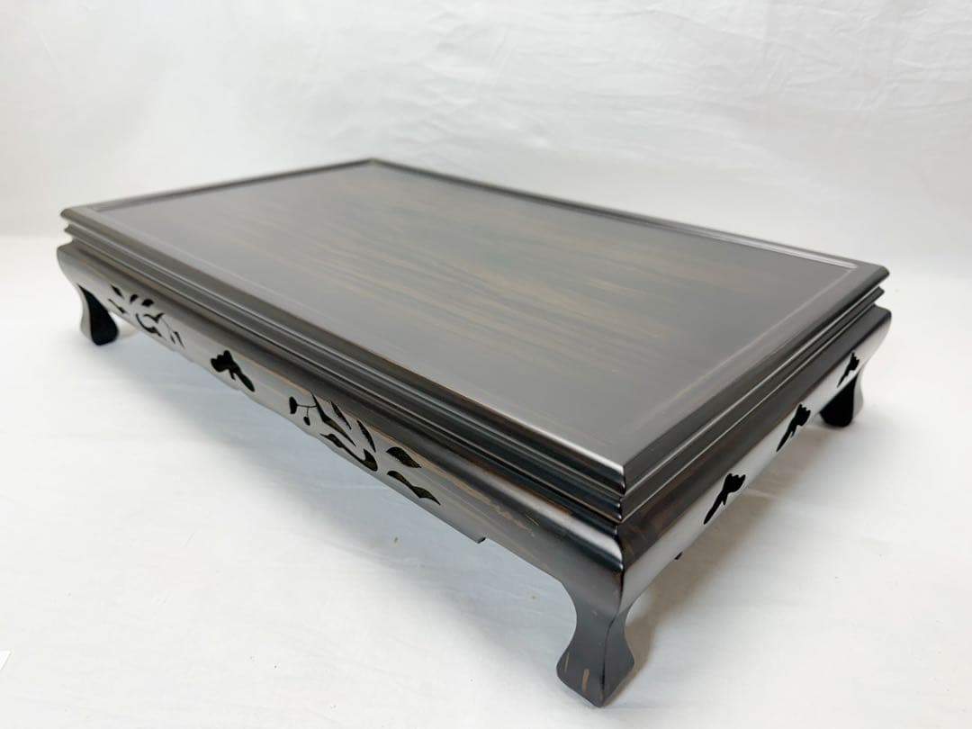 ほぼ未使用 華道具 唐木黒檀 松透かし彫 花台 1.8尺盆栽台 香炉