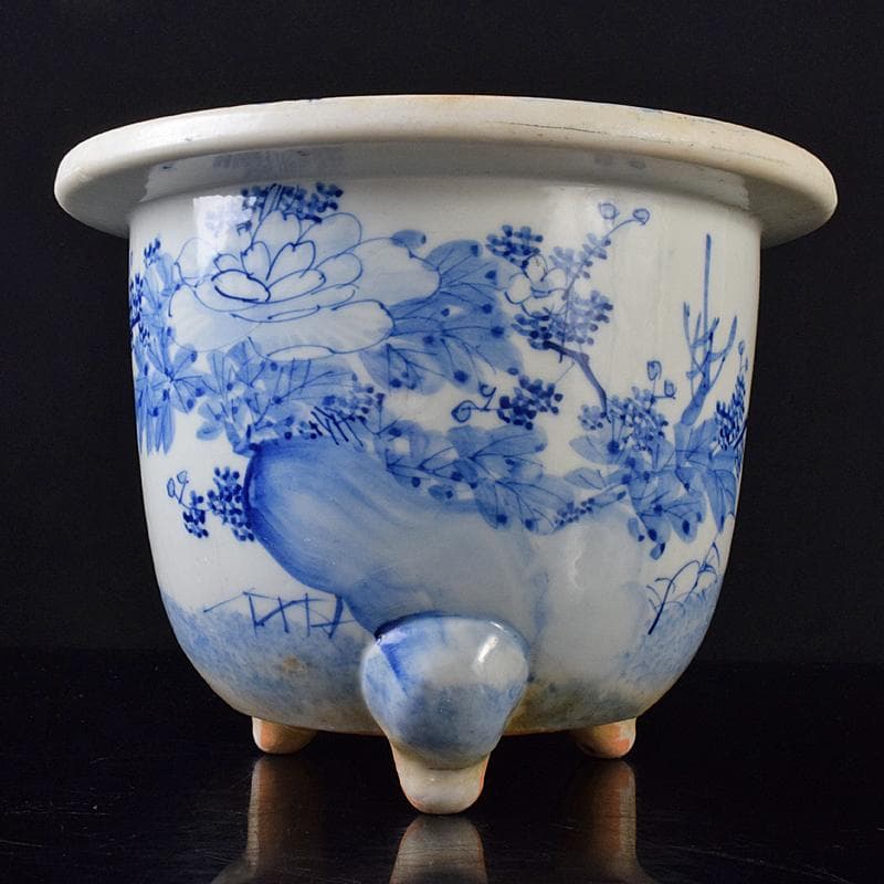 瀬戸焼　古瀬戸　花草文　三つ足植木鉢　蘭鉢　V　R8265