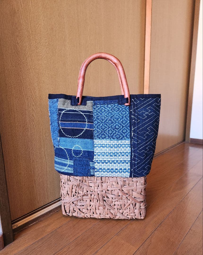 古布リメイク～古布人形パッチワーク刺し子山葡萄バック&ネックレス