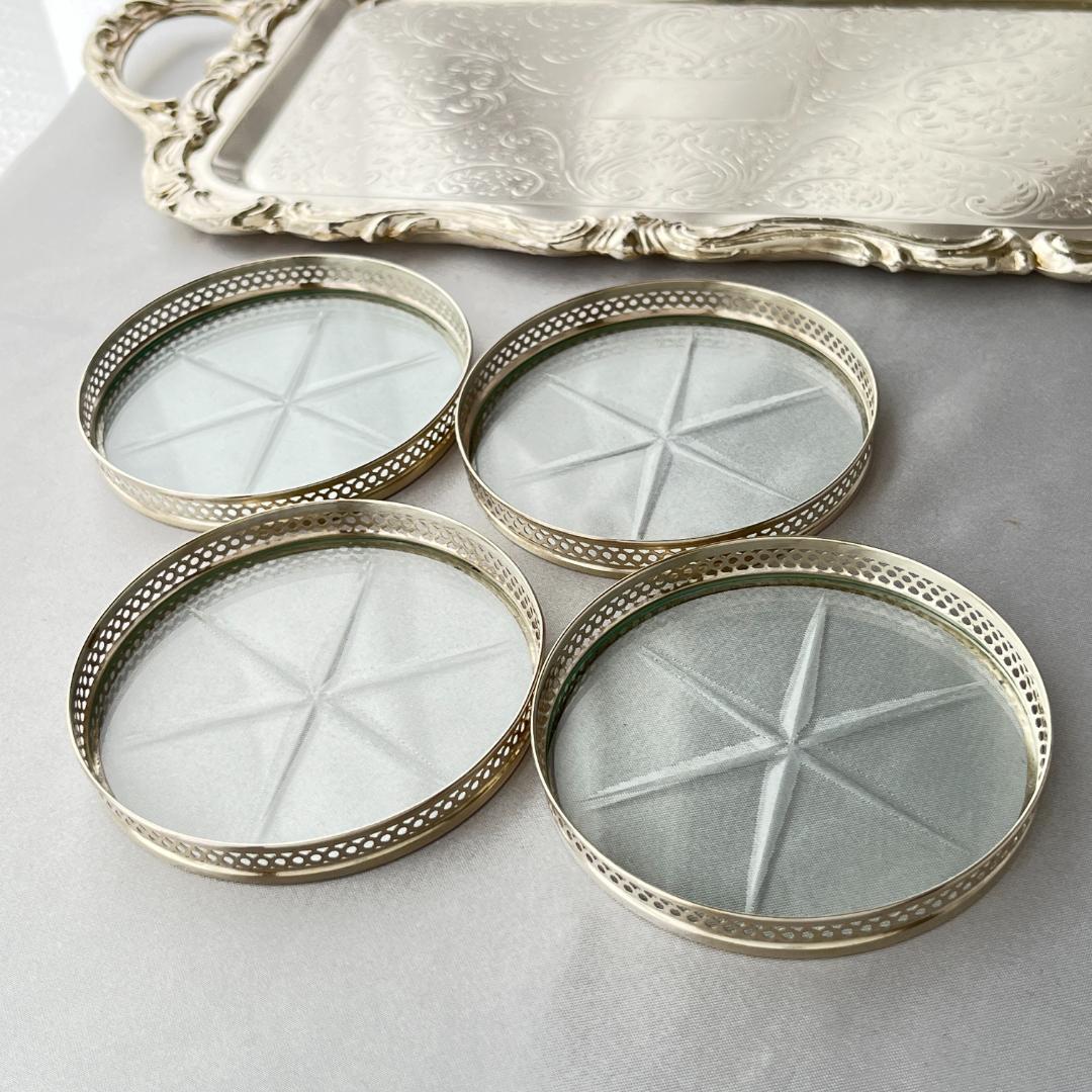 純銀 / ガラス】ワイングラスコースター 4枚 スターリングシルバー
