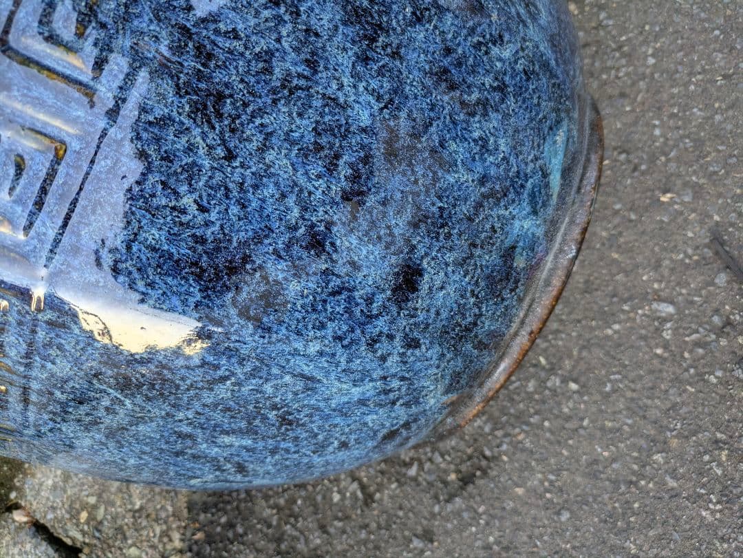 火鉢 青色八角形火鉢 陶器製 特大火鉢 大型火鉢昭和レトロアンテーク睡蓮鉢