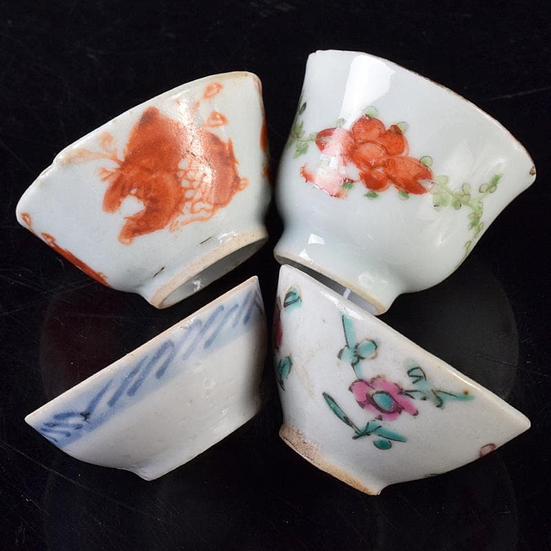 中国 青花山水文 粉彩花文など 盃 12客まとめて M R8128