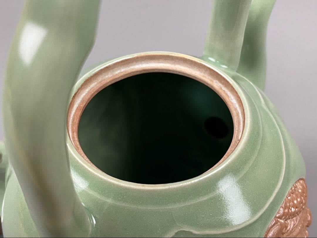 青磁 雲龍文 提梁式 平安 艶彩造 水注 京焼 茶道具 茶器 和