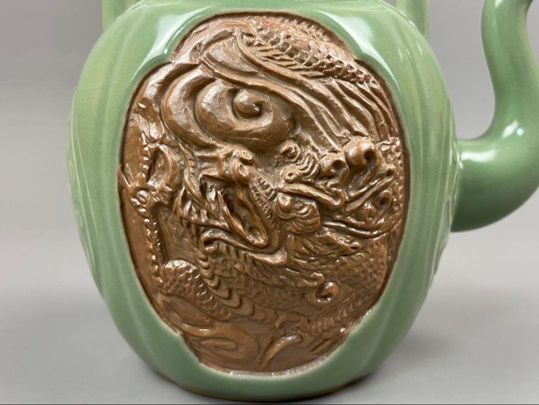 青磁 雲龍文 提梁式 平安 艶彩造 水注 京焼 茶道具 茶器 和