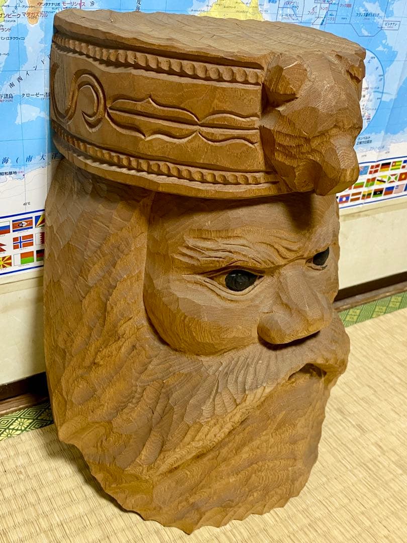 名工 【加藤貞光】作 加藤刀 木彫 北海道 熊 置物 アイヌ 高さ40cm レア