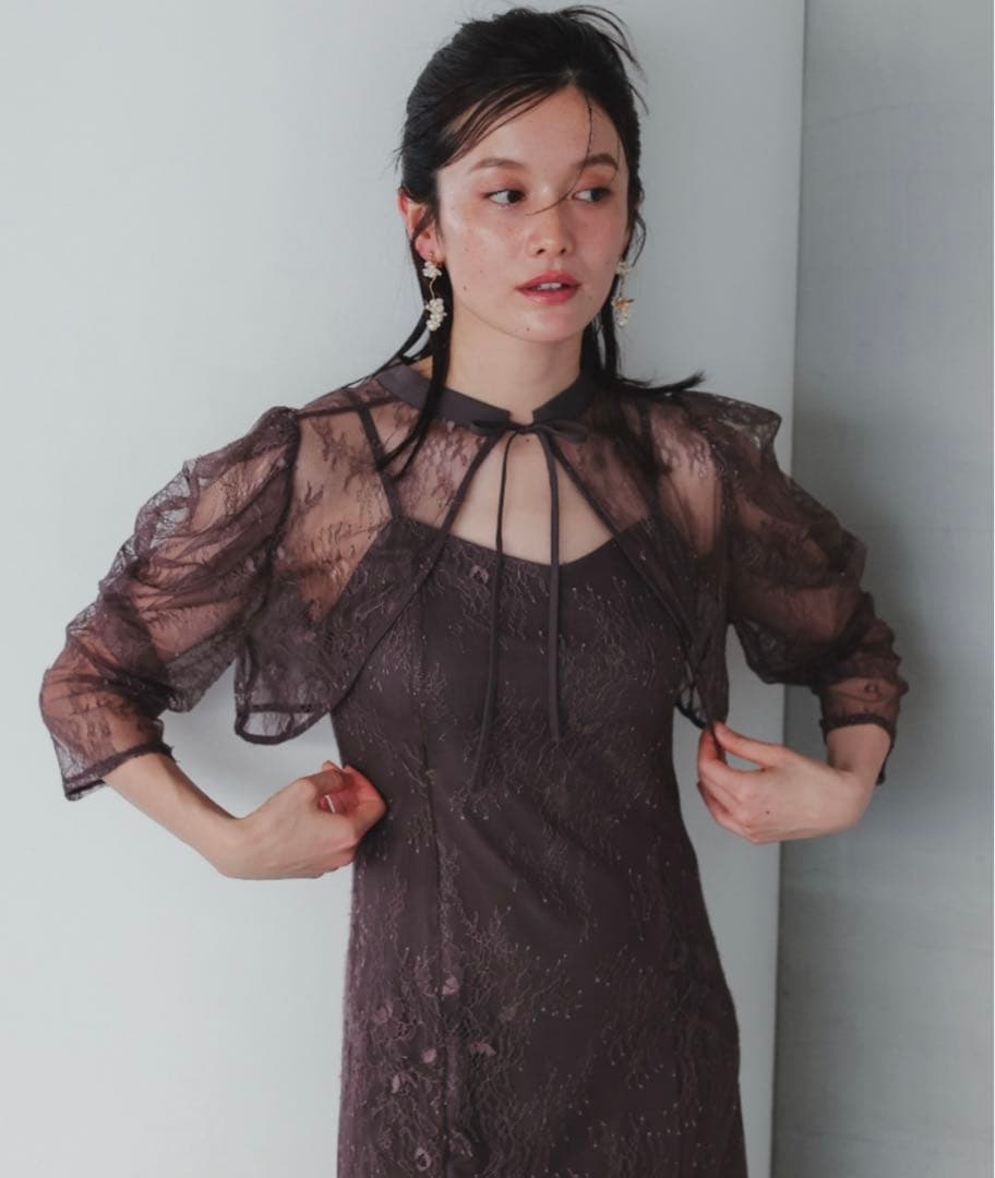 Dorry Doll ボレロレイヤーレースドレス　チャコールグレー　結婚式