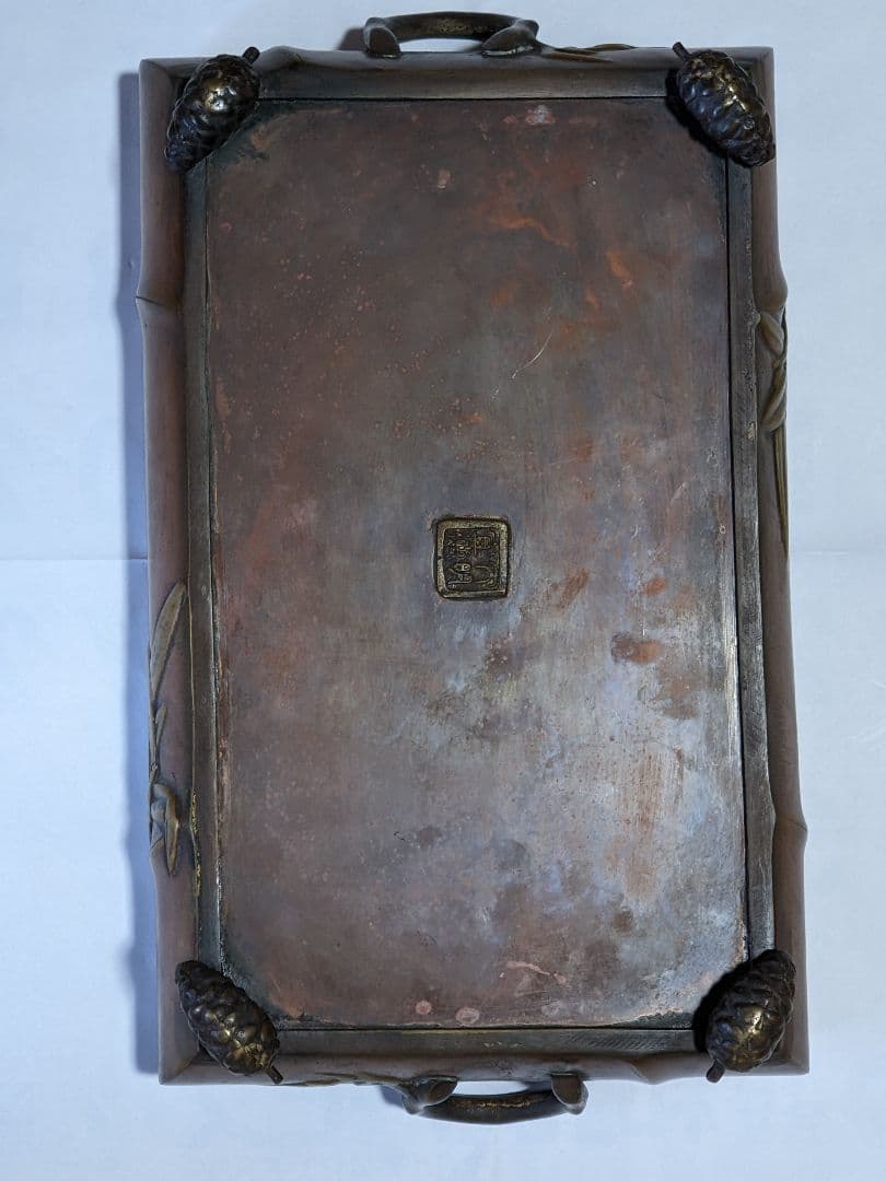 ♢中国古玩 大明宣徳 松笠 四つ足 水盤 宣徳銅 コレクション骨董