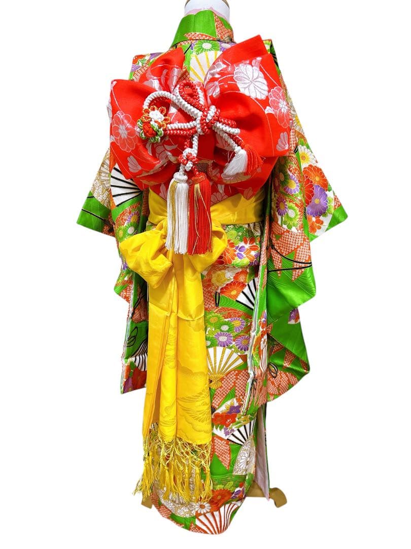 華やかなレトロ着物♡七五三　7歳　女の子　セット　一式　黄緑系