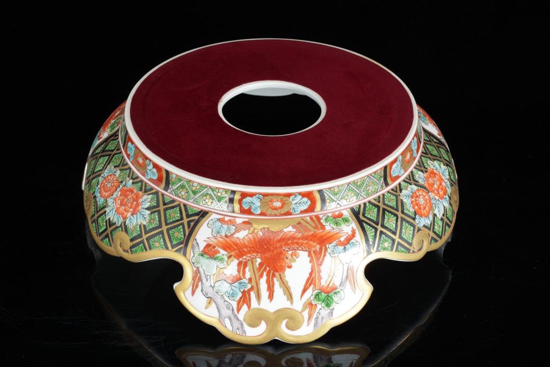 有田焼 耕右衛門 染錦窓絵鳳凰花尽之図 獅子摘蓋特大