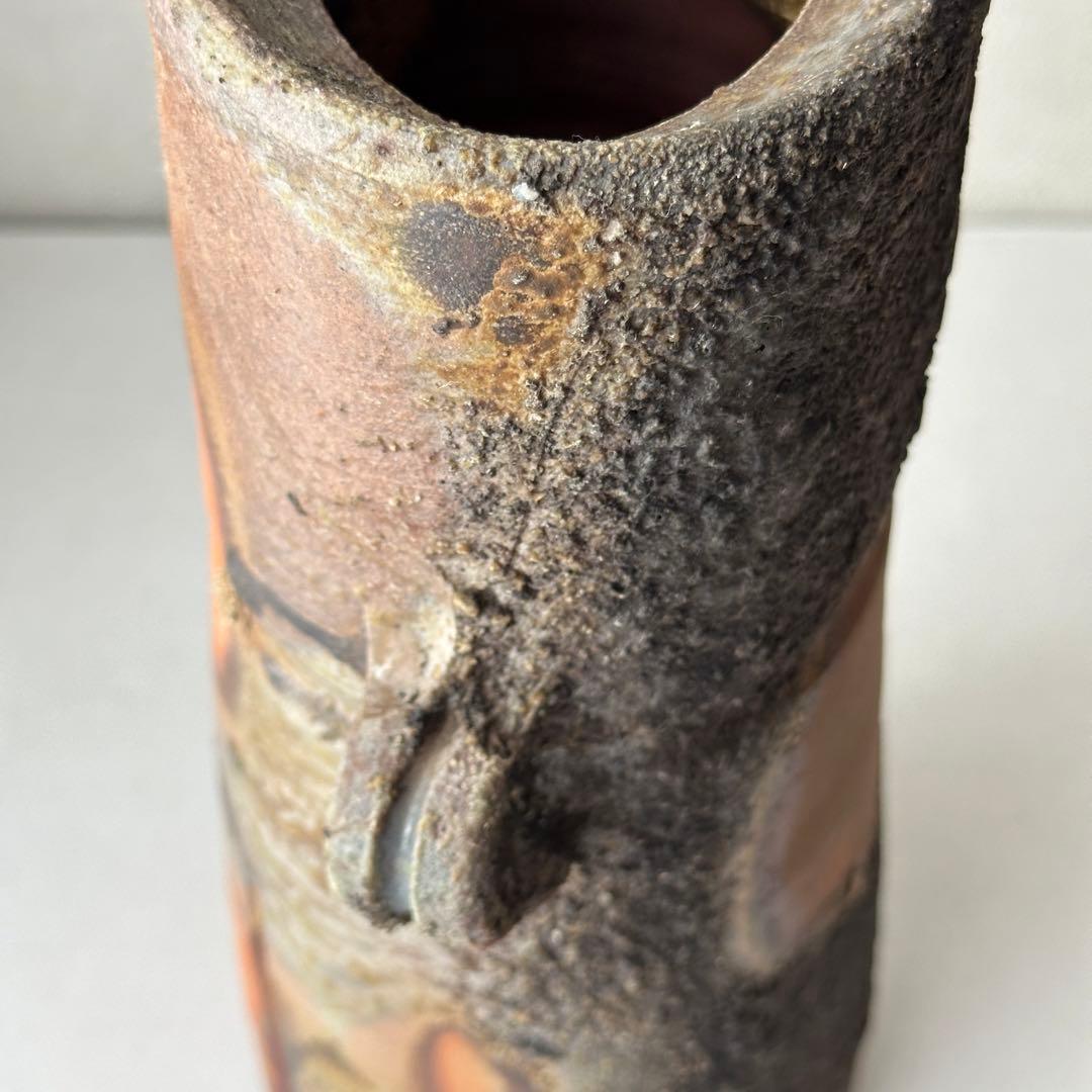 松井與之 備前 花器 二度焼き 花入 共箱