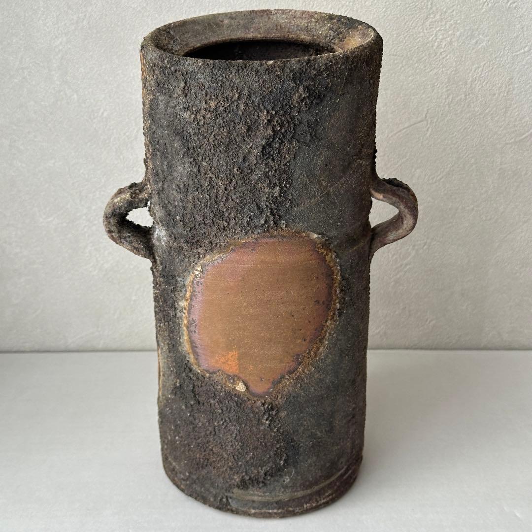 松井與之 備前 花器 二度焼き 花入 共箱