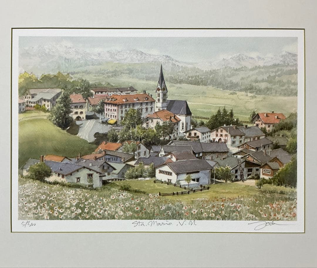 絵画・版画・リトグラフ・織田義郎・スイス・サンタマリアV.M