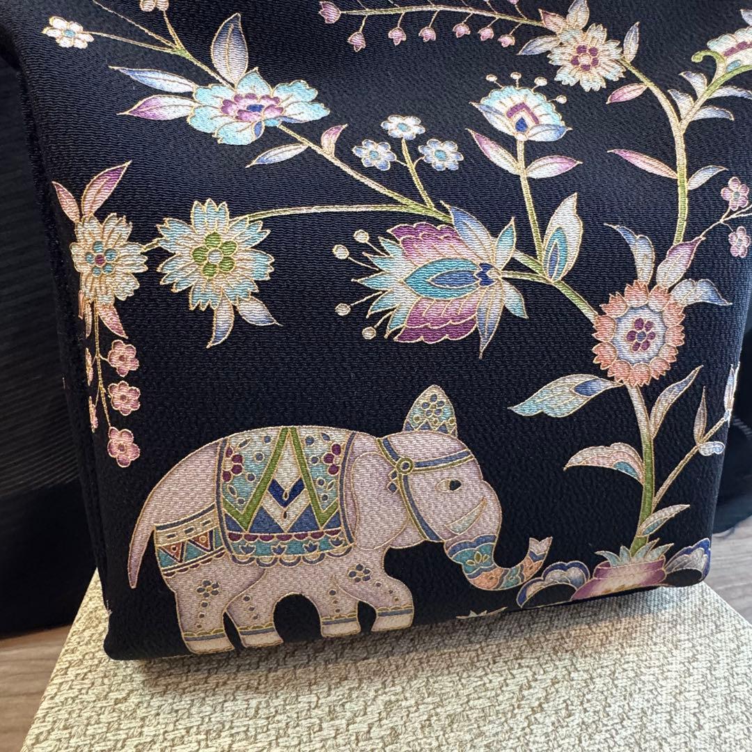 未使用品　利休バッグ　訪問着　帯地　和装バック　着物　岡重　OKAJIMA 黒